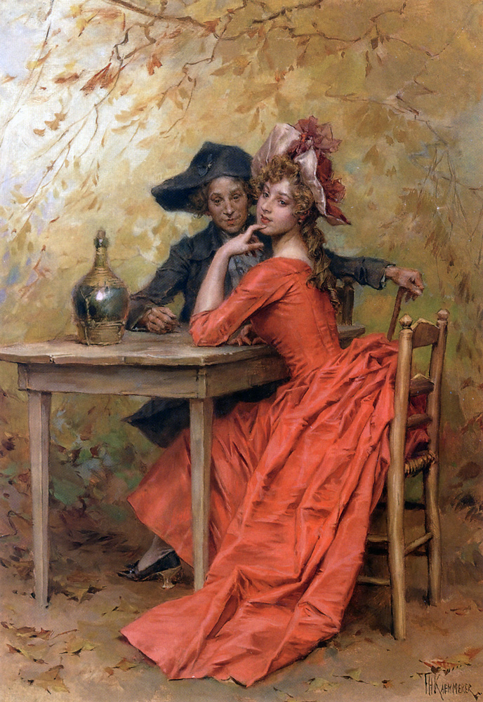 A Flirtation (Also Known As The Lady In Red) by Frederick Hendrik Kaemmerer